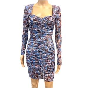 Aqua By Bloomingdale's Mini Ruched Bodycon Dress Long Sleeve Small Multicolor